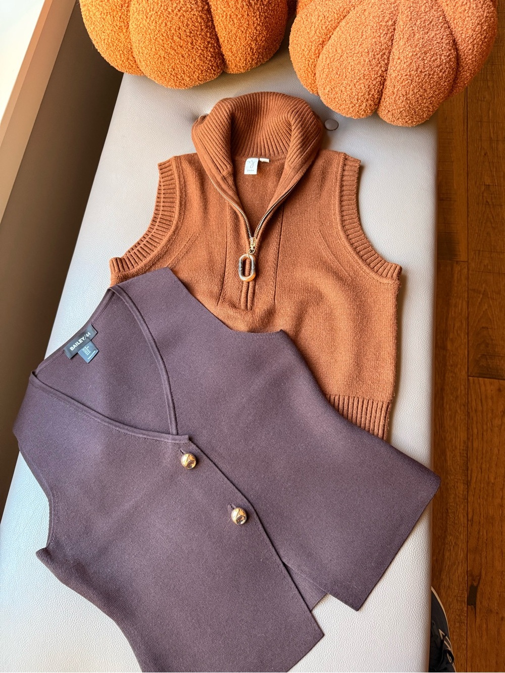 Brown Zip-Neck Sleeveless Sweater Vest -2 for 1 price